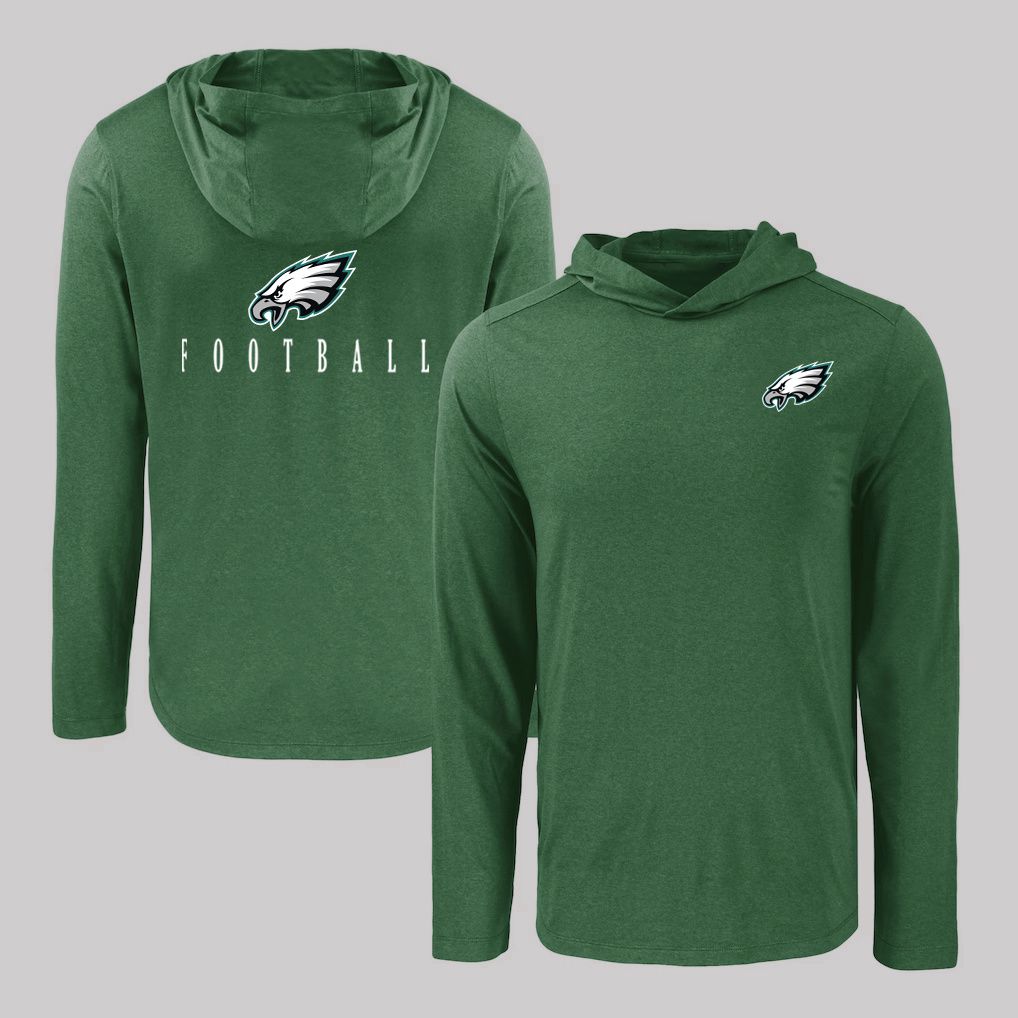 Men 2026 NFL Philadelphia Eagles Hooded long sleeved T-shirt Green 05